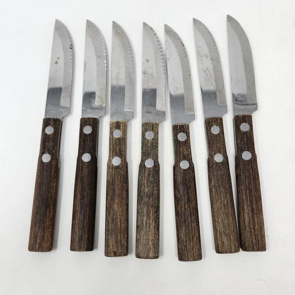 Supreme Cutlery Special Stainless Steak Knife Set of 7 Wood Handle Vintage Japan